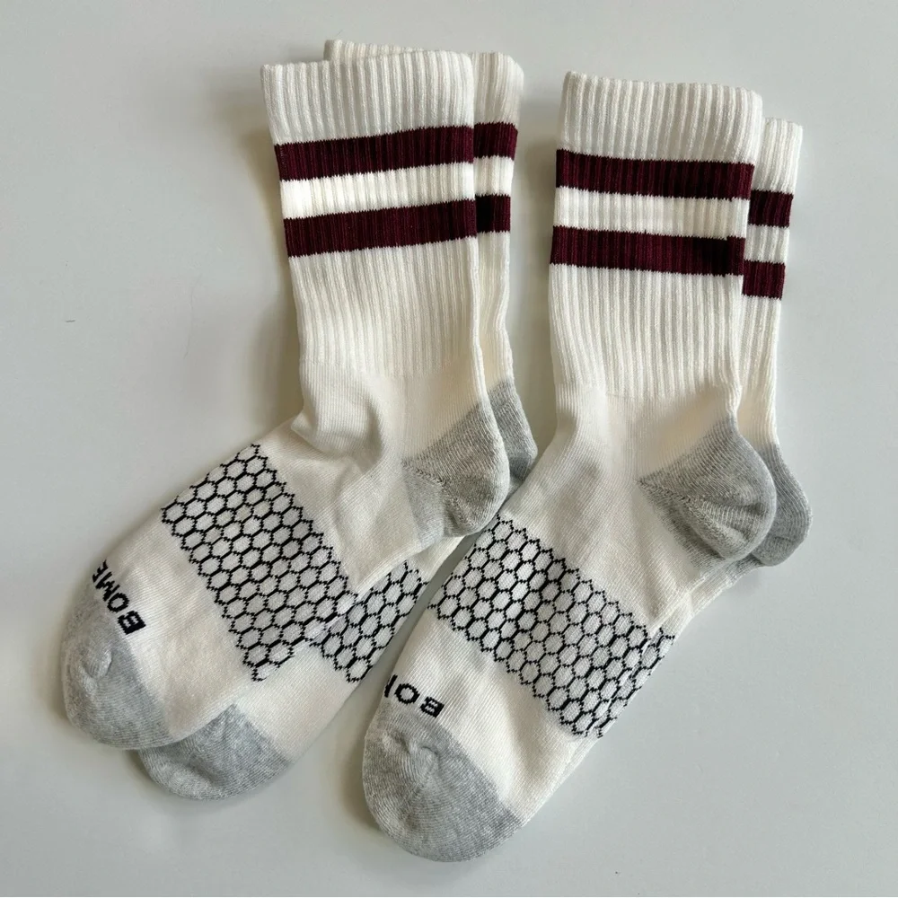 Bombas New 2 pair Vintage Stripe Half Calf Socks Medium White Wine Burgundy